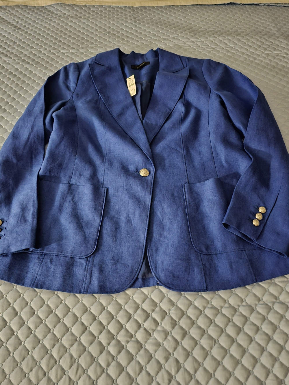 Talbot Navy Blue Women's Blazer with Gold Buttons In Linen $189